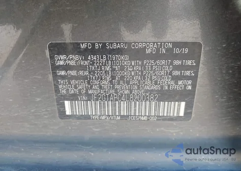 2020 Subaru Crosstrek Premium z USA, uszkodzony, nr VIN JF2GTAPC4L8200382